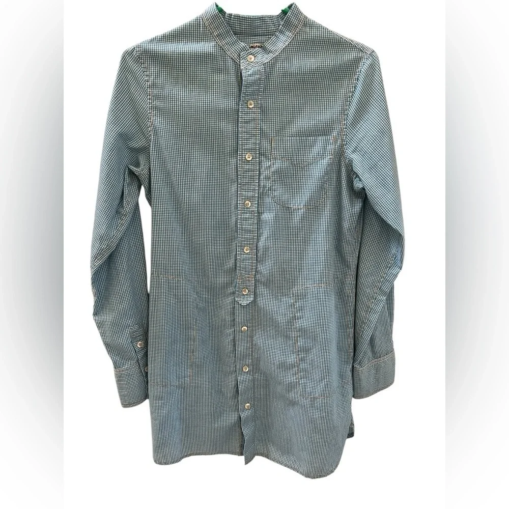 Free People long button down shirt dress blue gingham style size Large